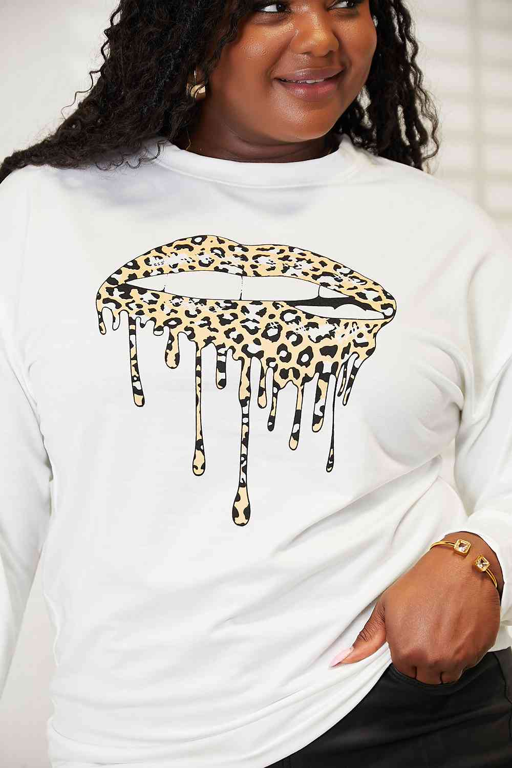 Simply Love Leopard Print Lip Graphic Dropped Shoulder Round Neck Top  Krazy Heart DesignsBoutique   