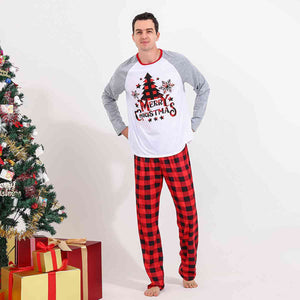 MERRY CHRISTMAS Graphic Top and Plaid Pajama Set for Men  Krazy Heart Designs Boutique White M 