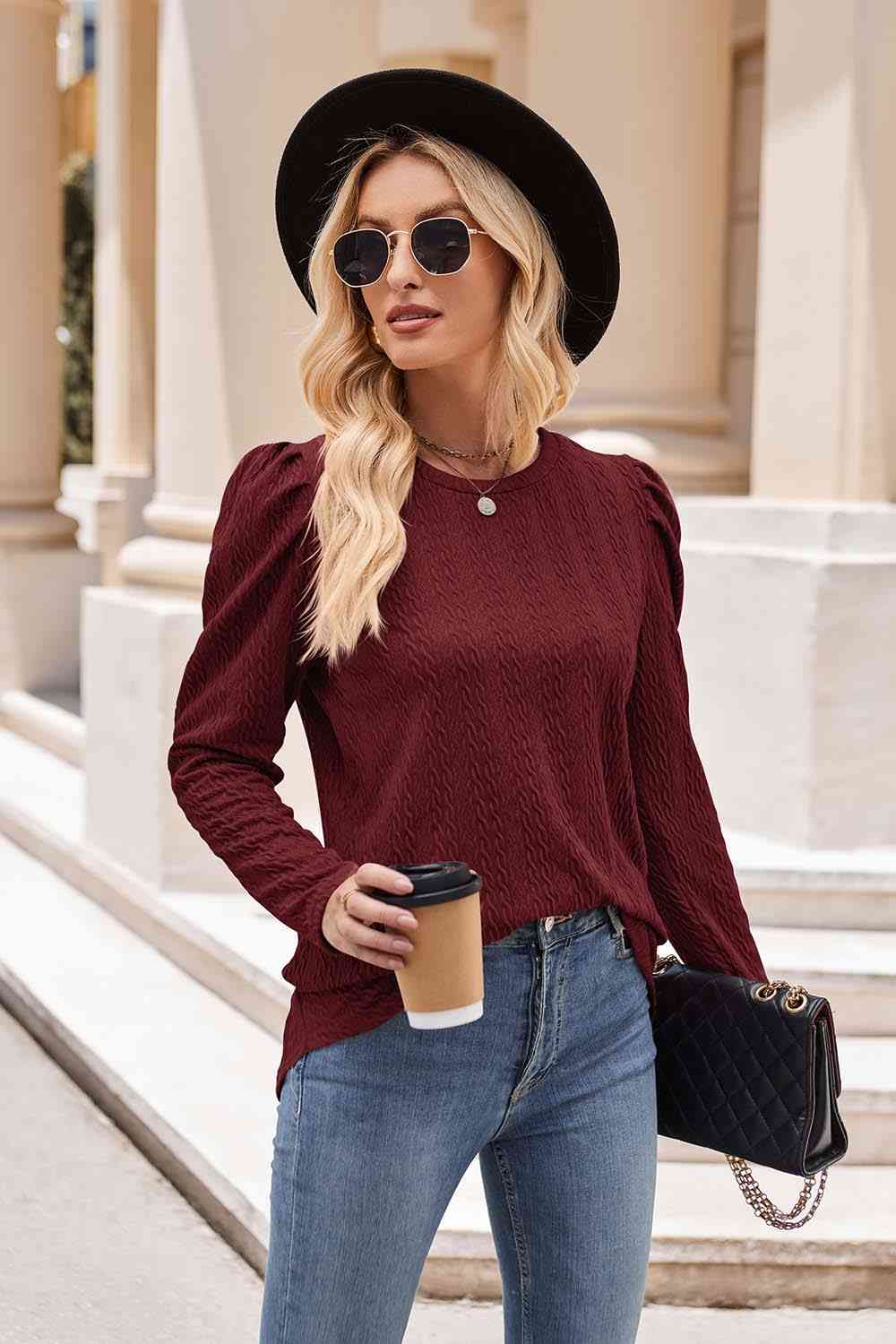 Round Neck Puff Sleeve Blouse (7 Colors) Shirts & Tops Krazy Heart Designs Boutique   