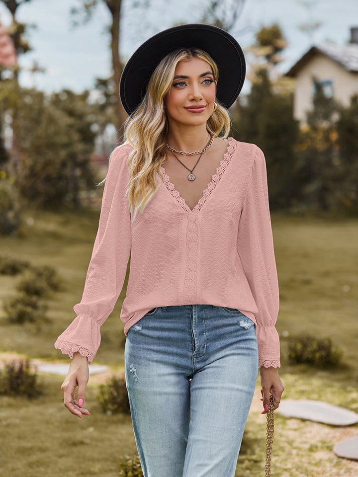 V-Neck Flounce Sleeve Blouse (6 Colors)  Krazy Heart Designs Boutique Blush Pink S 