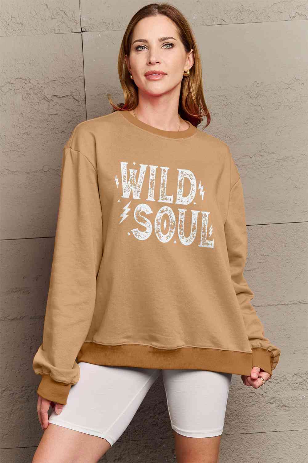 Simply Love Full Size WILD SOUL Graphic Sweatshirt (5 Colors)  Krazy Heart Designs Boutique Camel S 