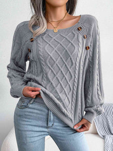 Decorative Button Cable-Knit Sweater (5 Colors) Shirts & Tops Krazy Heart Designs Boutique   