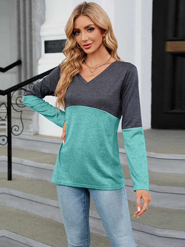 V-Neck Long Sleeve Two-Tone Top (7 Colors)  Krazy Heart Designs Boutique   
