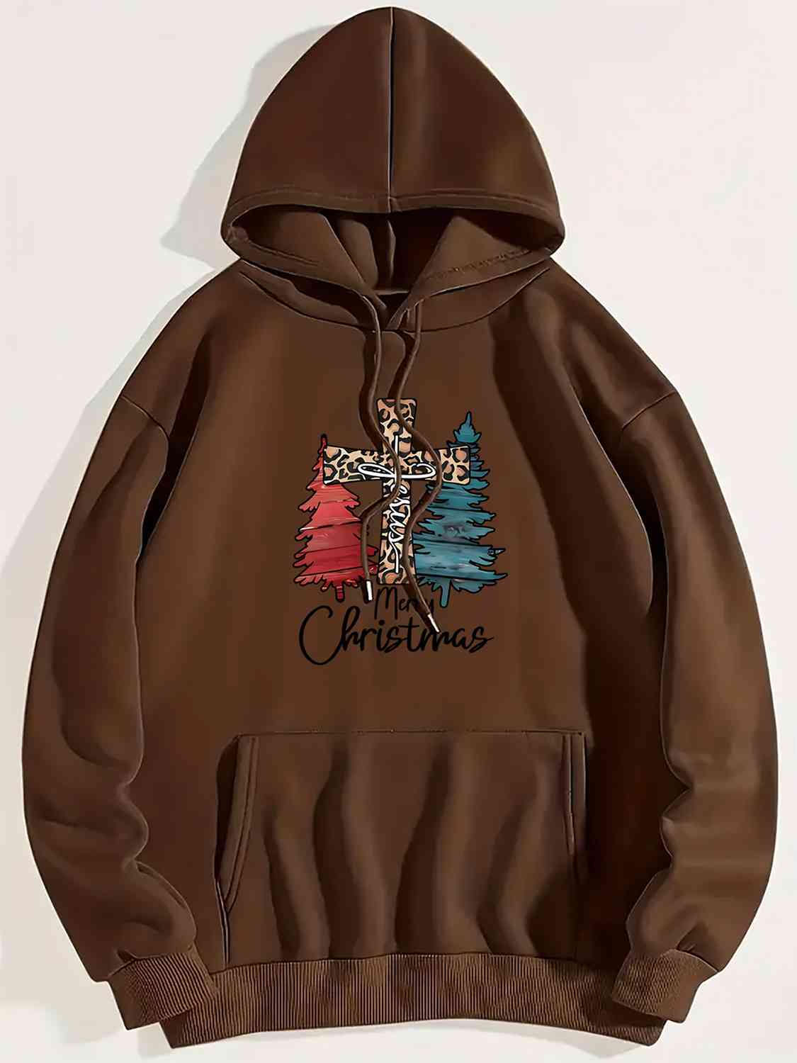 MERRY CHRISTMAS Graphic Drawstring Hoodie (4 Colors)  Krazy Heart Designs Boutique Chestnut S 