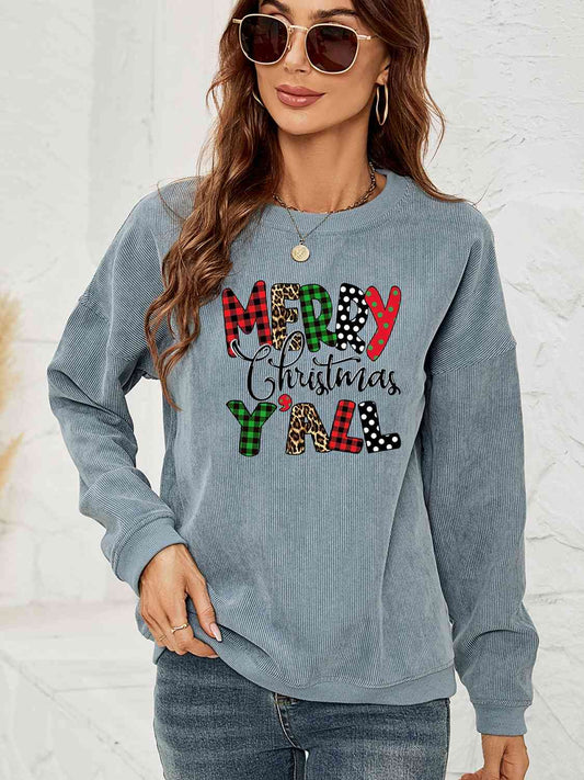 MERRY CHRISTMAS Y'ALL Graphic Sweatshirt (4 Colors)  Krazy Heart Designs Boutique Misty  Blue S 