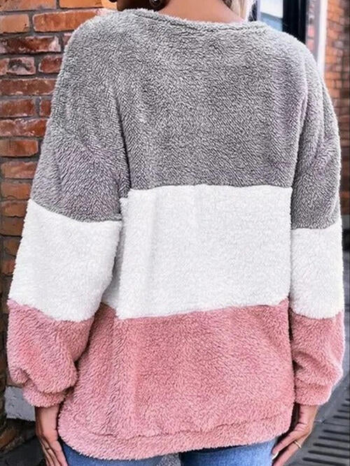 Color Block Round Neck Long Sleeve Sweatshirt  Krazy Heart Designs Boutique   