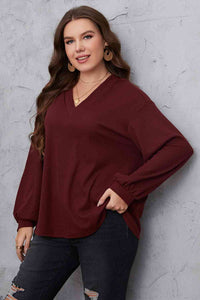 Melo Apparel Plus Size V-Neck Dropped Shoulder Blouse Shirts & Tops Krazy Heart Designs Boutique   
