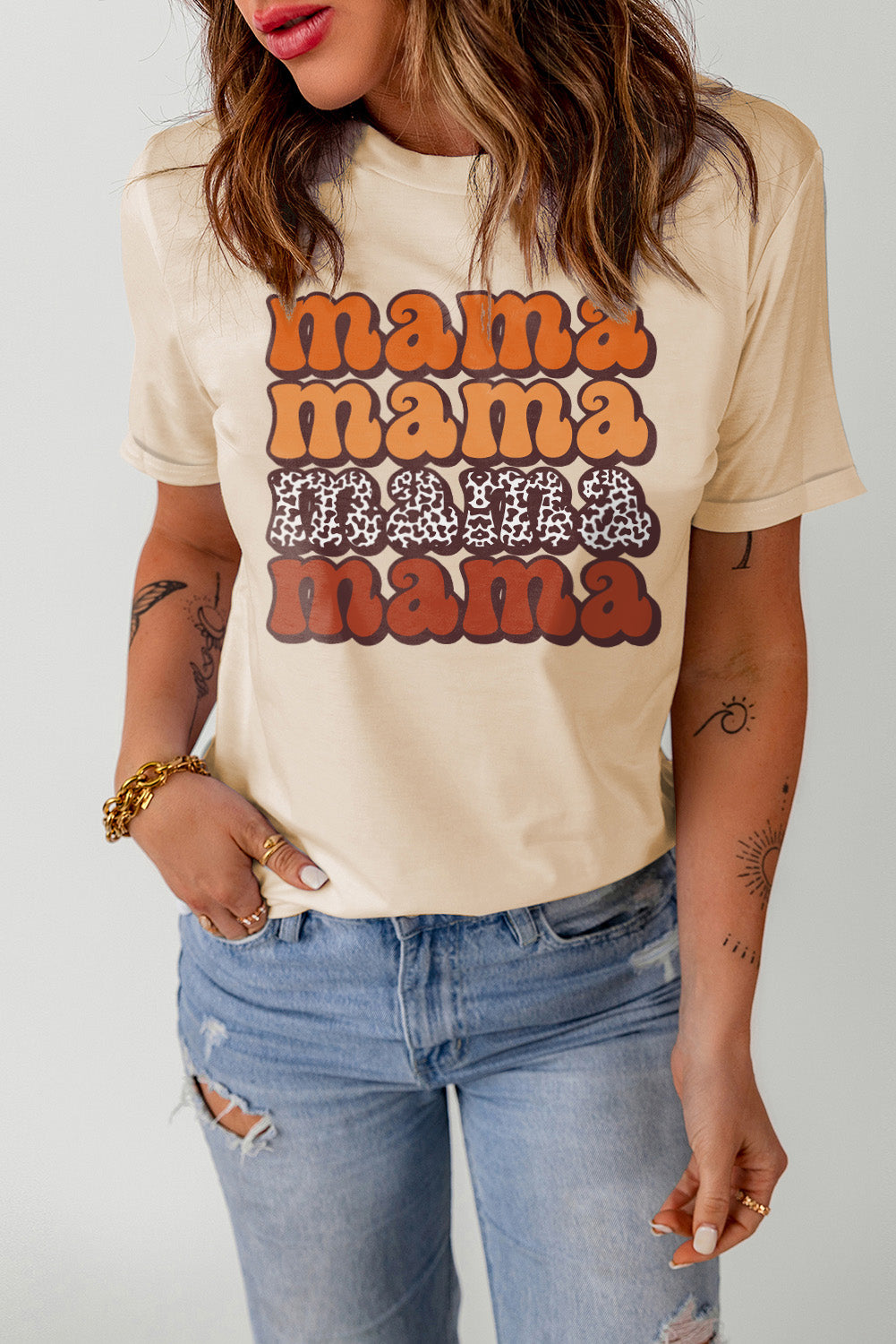 MAMA Graphic Cuffed Sleeve Tee  Krazy Heart Designs Boutique Khaki S 