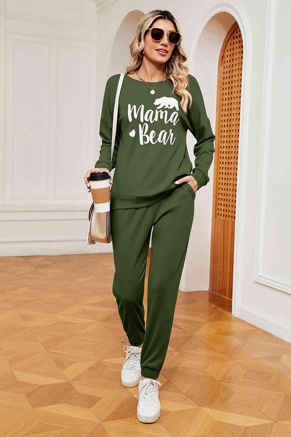 MAMA BEAR Graphic Sweatshirt and Sweatpants Set (5 Colors) Loungewear Krazy Heart Designs Boutique Moss S 