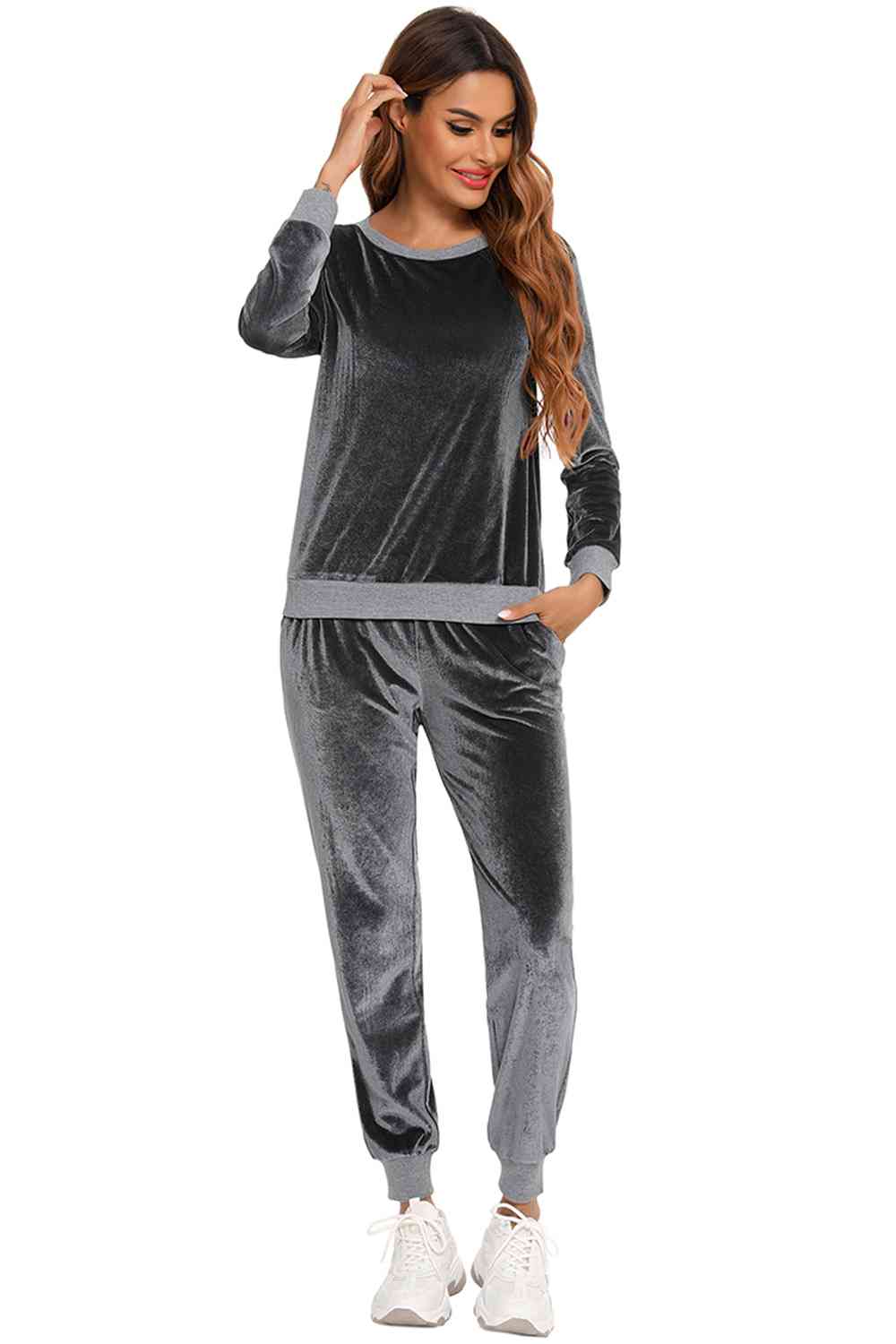 Round Neck Long Sleeve Loungewear Set with Pockets (3 Colors) Loungewear Krazy Heart Designs Boutique   