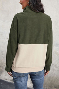 Ribbed Color Block Half Button Sweatshirt Shirts & Tops Krazy Heart Designs Boutique   