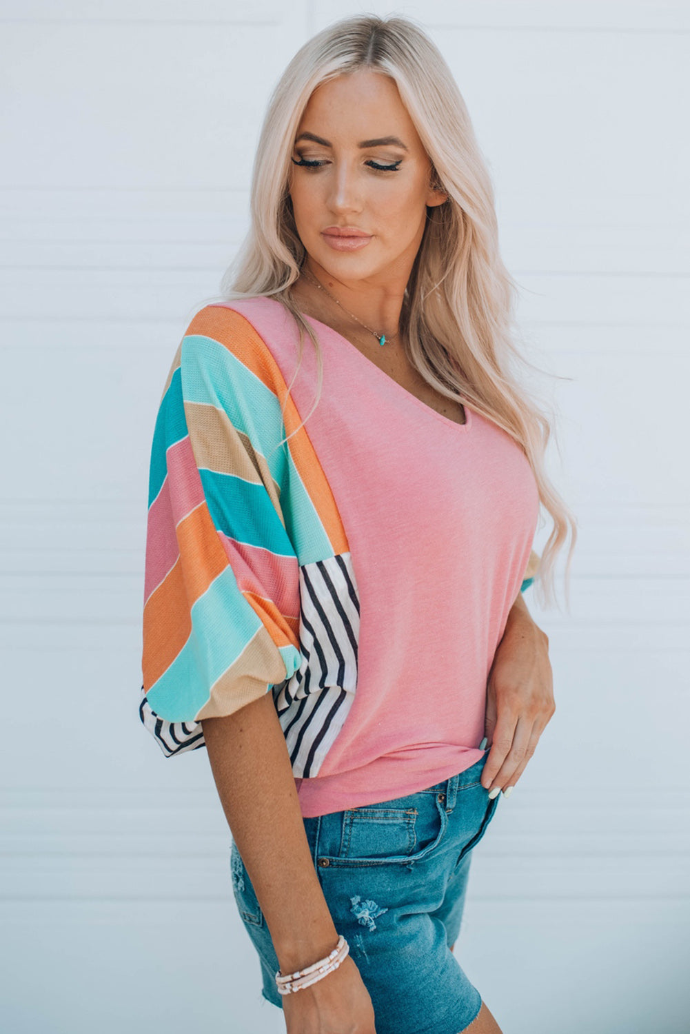Striped Dolman Sleeve V-Neck Top Shirts & Tops Krazy Heart Designs Boutique   