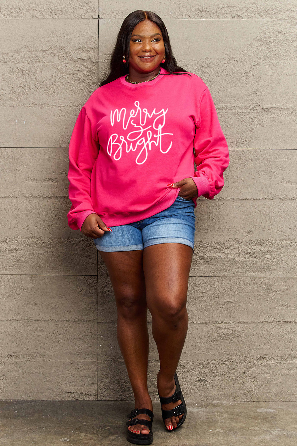 Simply Love Full Size MERRY AND BRIGHT Graphic Sweatshirt (3 Colors)  Krazy Heart Designs Boutique   