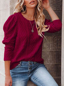 Round Neck Puff Sleeve Knit Top (5 Colors) Shirts & Tops Krazy Heart Designs Boutique   