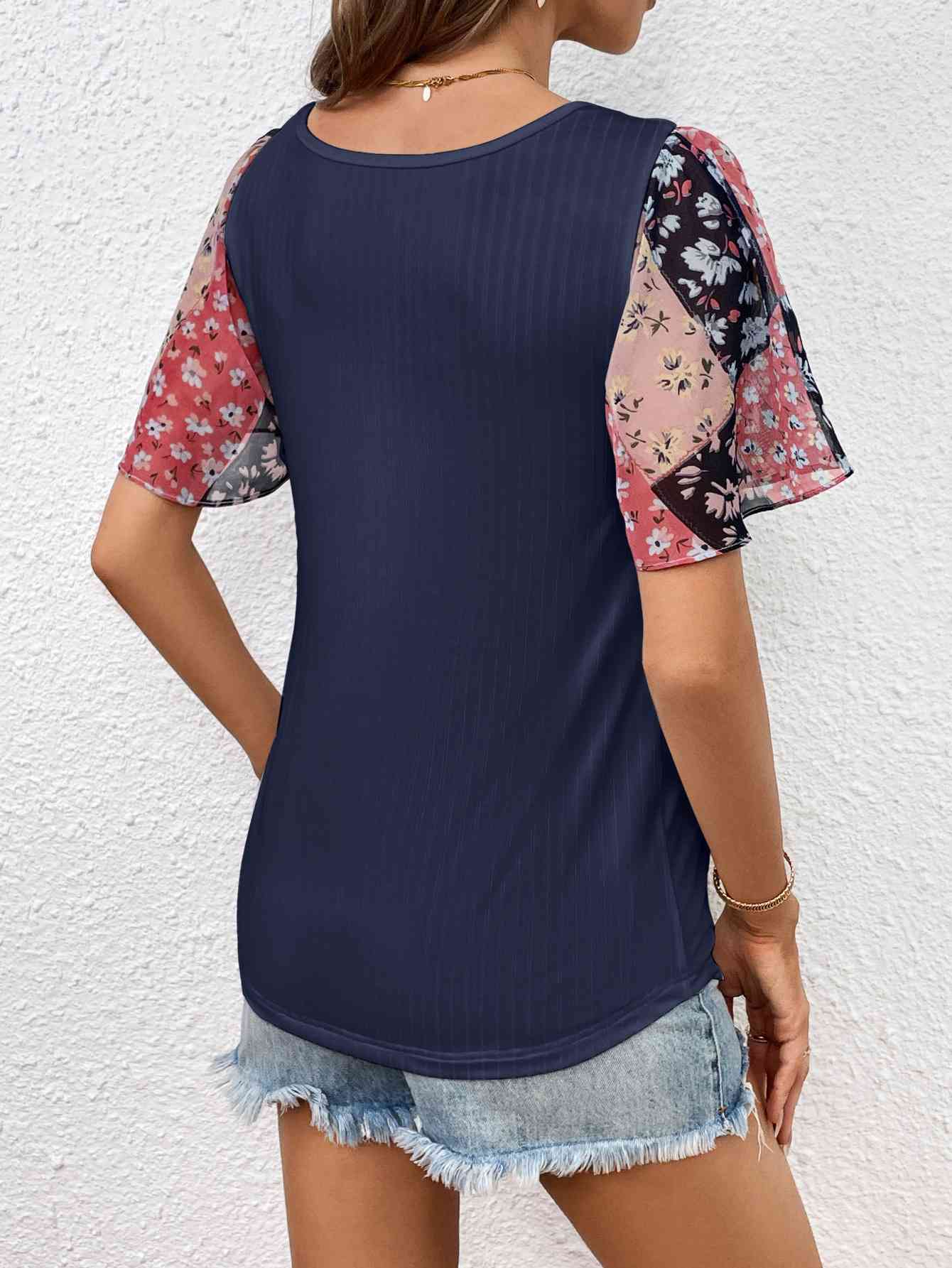 Printed Puff Sleeve Round Neck Tee (3 Colors)  Krazy Heart Designs Boutique   