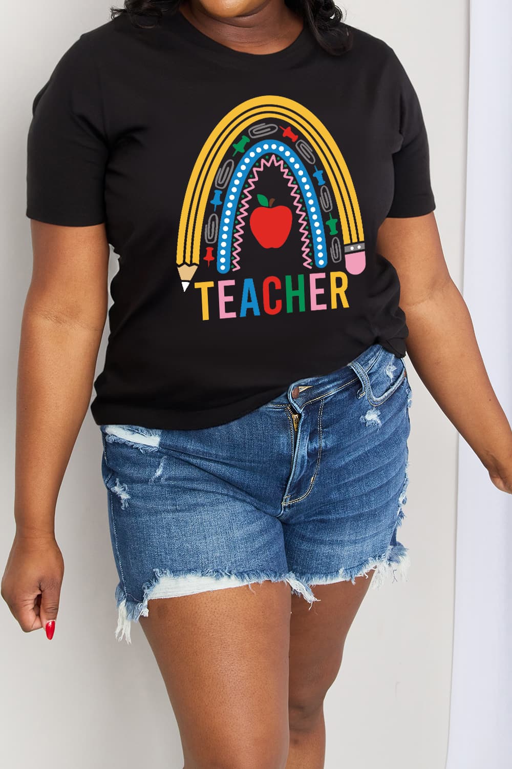 Simply Love Full Size TEACHER Rainbow Graphic Cotton Tee (2 Colors)  Krazy Heart Designs Boutique   