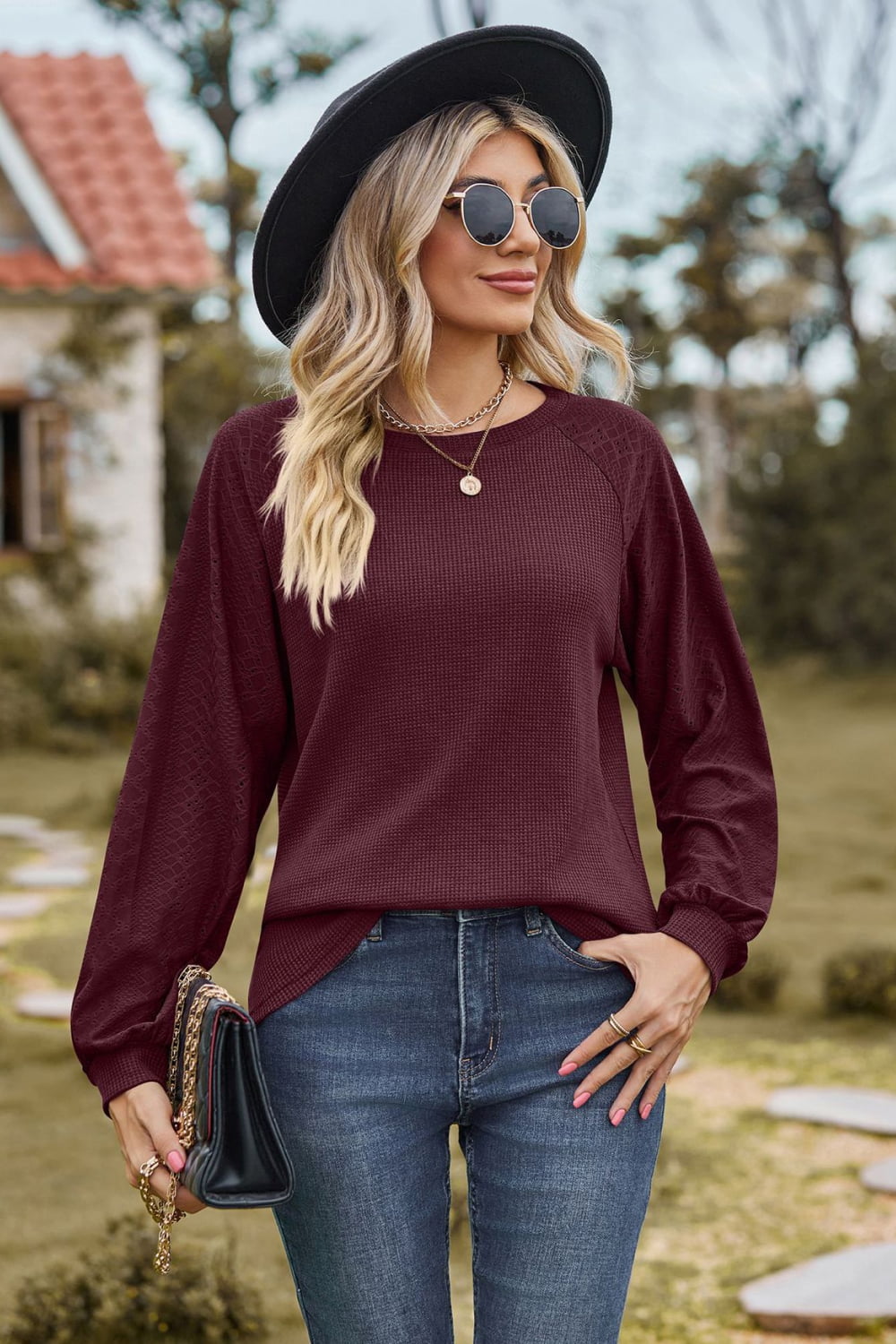 Round Neck Raglan Sleeve Top (7 Colors) Shirts & Tops Krazy Heart Designs Boutique Wine S 