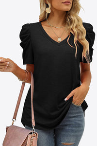 V-Neck Puff Sleeve Tee ( 6 Colors)  Krazy Heart Designs Boutique Black S 