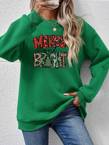 MERRY AND BRIGHT Long Sleeve Sweatshirt (9 Colors)  Krazy Heart Designs Boutique Green S 