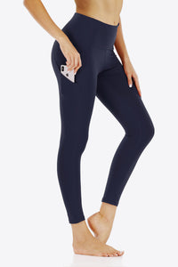 Wide Waistband Sports Leggings with Side Pockets  Krazy Heart Designs Boutique Navy S 