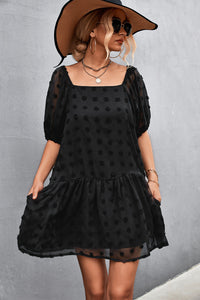 Swiss Dot Square Neck Half Balloon Sleeve Dress (3 Colors)  Krazy Heart Designs Boutique Black S 