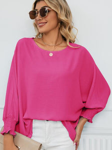 Smocked Lantern Sleeve Round Neck Blouse (5 Colors) Shirts & Tops Krazy Heart Designs Boutique   