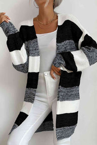 Striped Long Sleeve Duster Cardigan (5 Colors)  Krazy Heart Designs Boutique Black/White/Dark Gray S 
