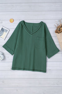 Textured V-Neck Half Sleeve Blouse (6 Colors)  Krazy Heart Designs Boutique Green S 