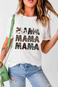 MAMA Graphic Cuffed Round Neck Tee Shirt Shirts & Tops Krazy Heart Designs Boutique White S 