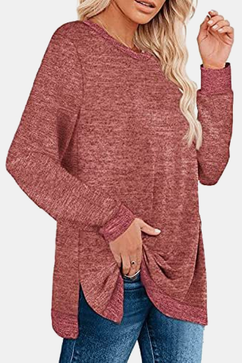 Round Neck Long Sleeve Slit T-Shirt (11 Colors)  Krazy Heart Designs Boutique   