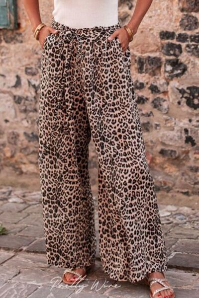 Leopard Drawstring Wide Leg Pants pants Krazy Heart Designs Boutique   