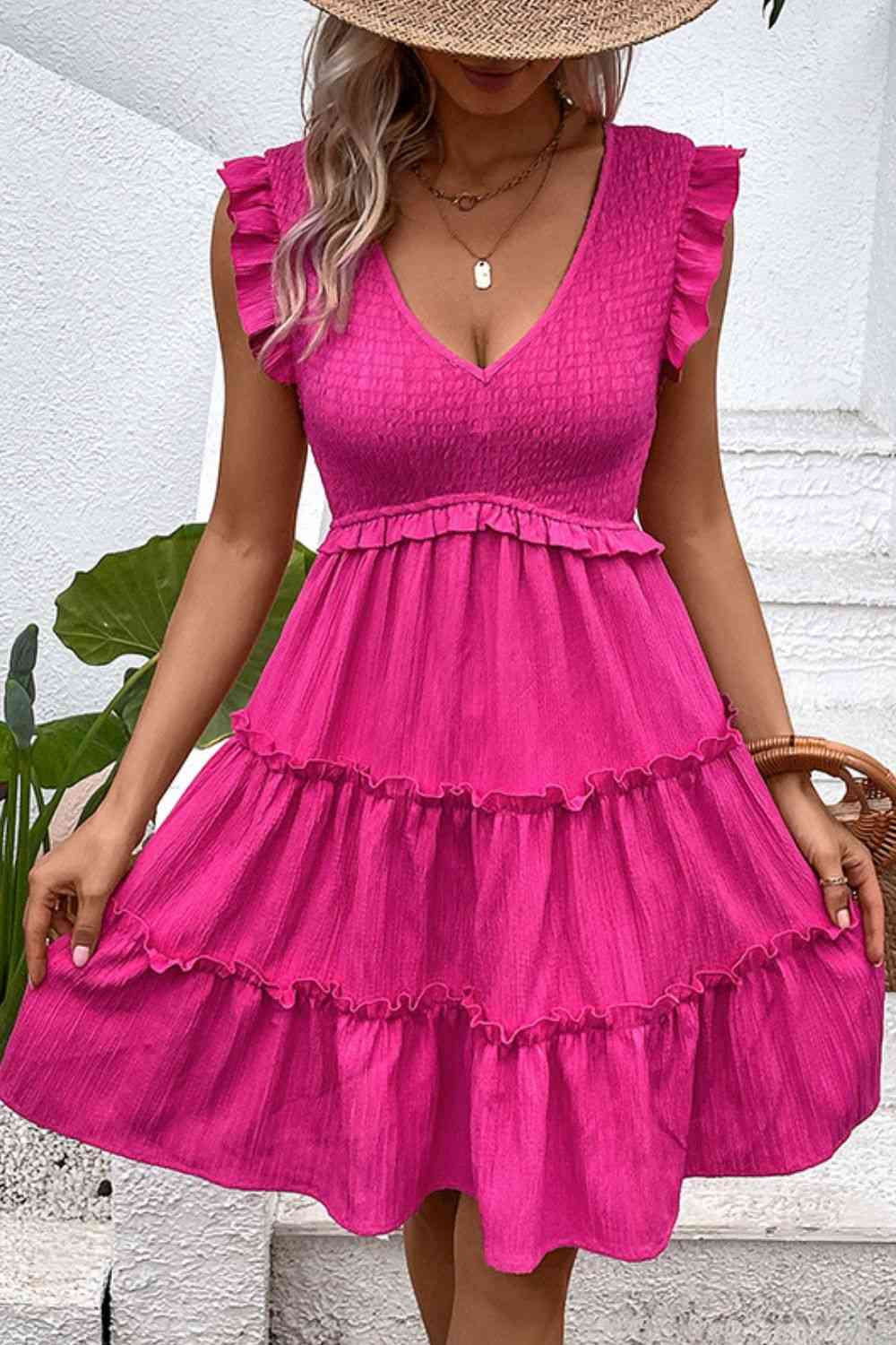 Smocked Frill Trim Deep V Dress  Krazy Heart Designs Boutique   