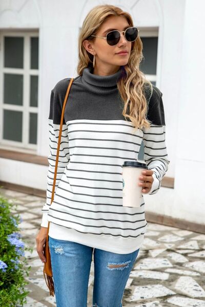 Striped Contrast Turtleneck Sweater (5 Colors) Shirts & Tops Krazy Heart Designs Boutique   