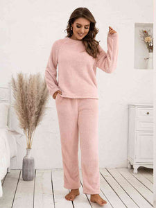 Teddy Long Sleeve Top and Pants Lounge Set (9 Colors) Loungewear Krazy Heart Designs Boutique Peach S 