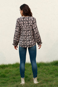 Floral Flounce Sleeve Round Neck Blouse Shirts & Tops Krazy Heart Designs Boutique   