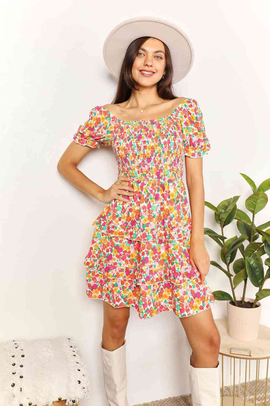 Double Take Smocked Sweetheart Neck Flounce Sleeve Mini Dress  Krazy Heart Designs Boutique Strawberry S 