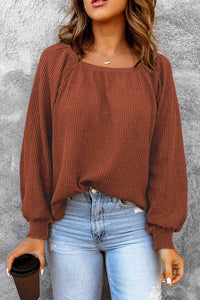 Square Neck Waffle-Knit Top (10 Colors)  Krazy Heart Designs Boutique Brick Red S 