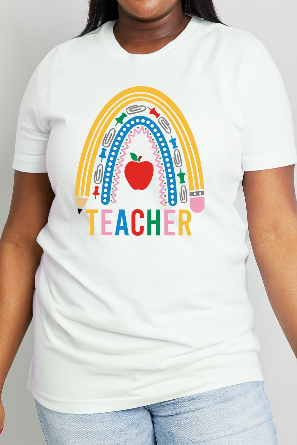 Simply Love Full Size TEACHER Rainbow Graphic Cotton Tee (2 Colors)  Krazy Heart Designs Boutique Bleach S 