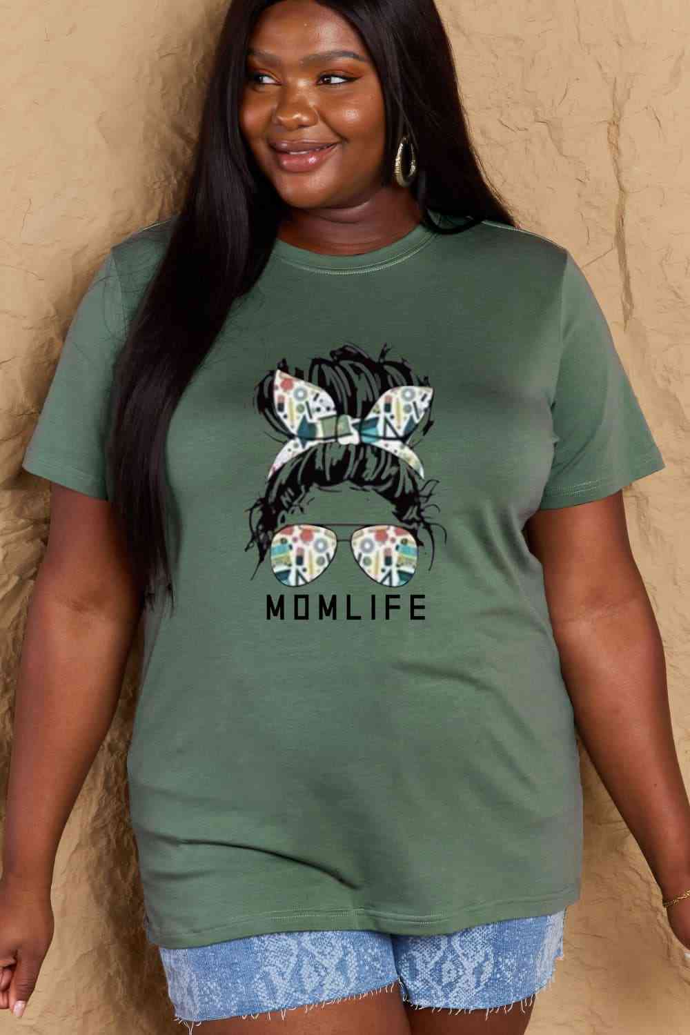 Simply Love Full Size MOM LIFE Graphic Cotton T-Shirt (4 Colors)  Krazy Heart Designs Boutique   