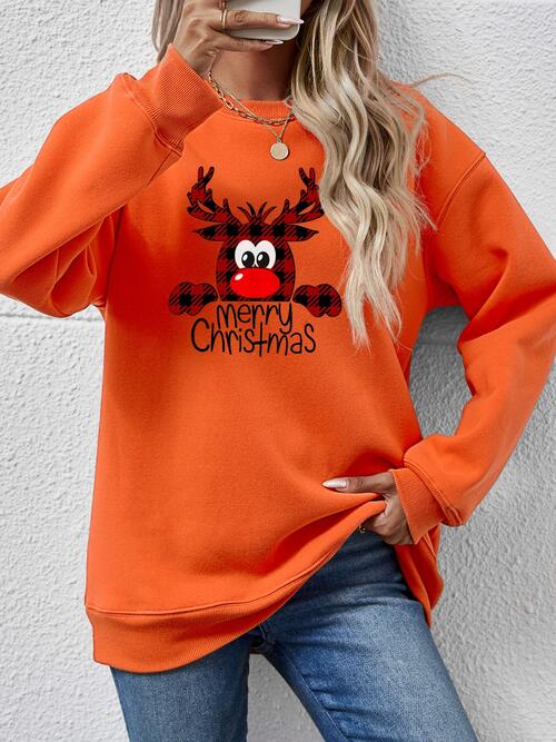 MERRY CHRISTMAS With Reindeer Sweatshirt (9 Colors)  Krazy Heart Designs Boutique Pumpkin S 