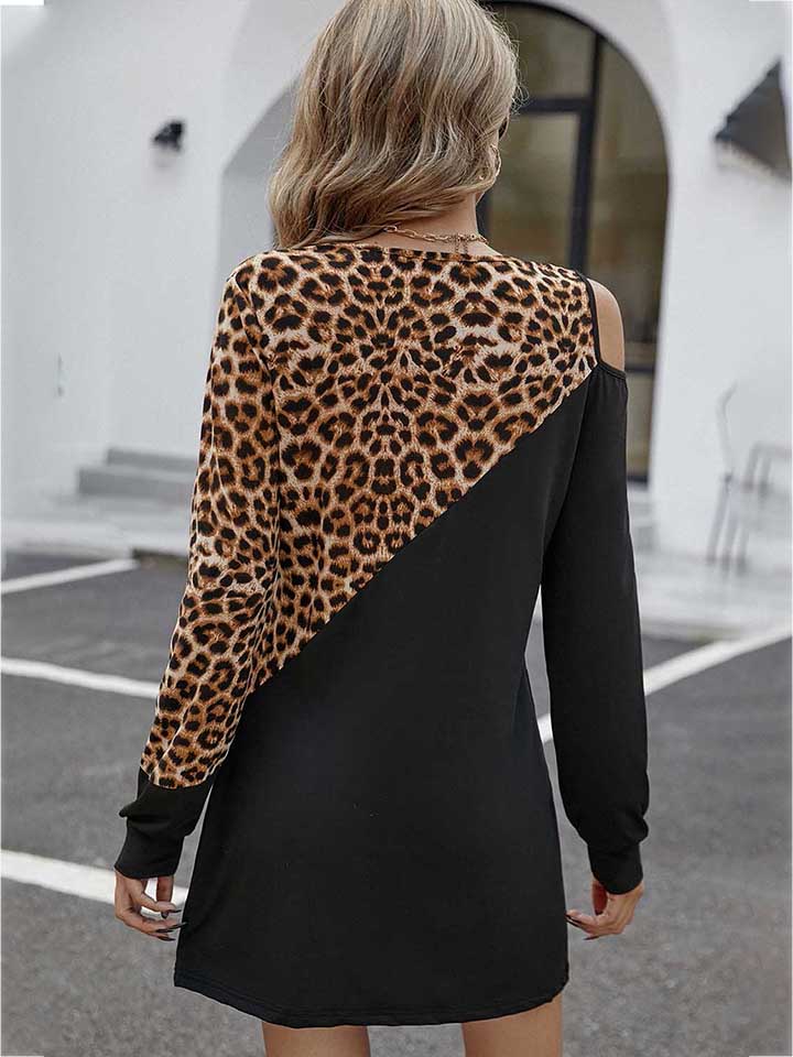 Two-Tone Leopard Print Long Sleeve Mini Dress  Krazy Heart Designs Boutique   