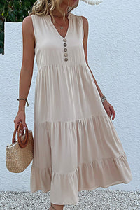 Decorative Button Sleeveless Tiered Dress Dress Krazy Heart Designs Boutique   