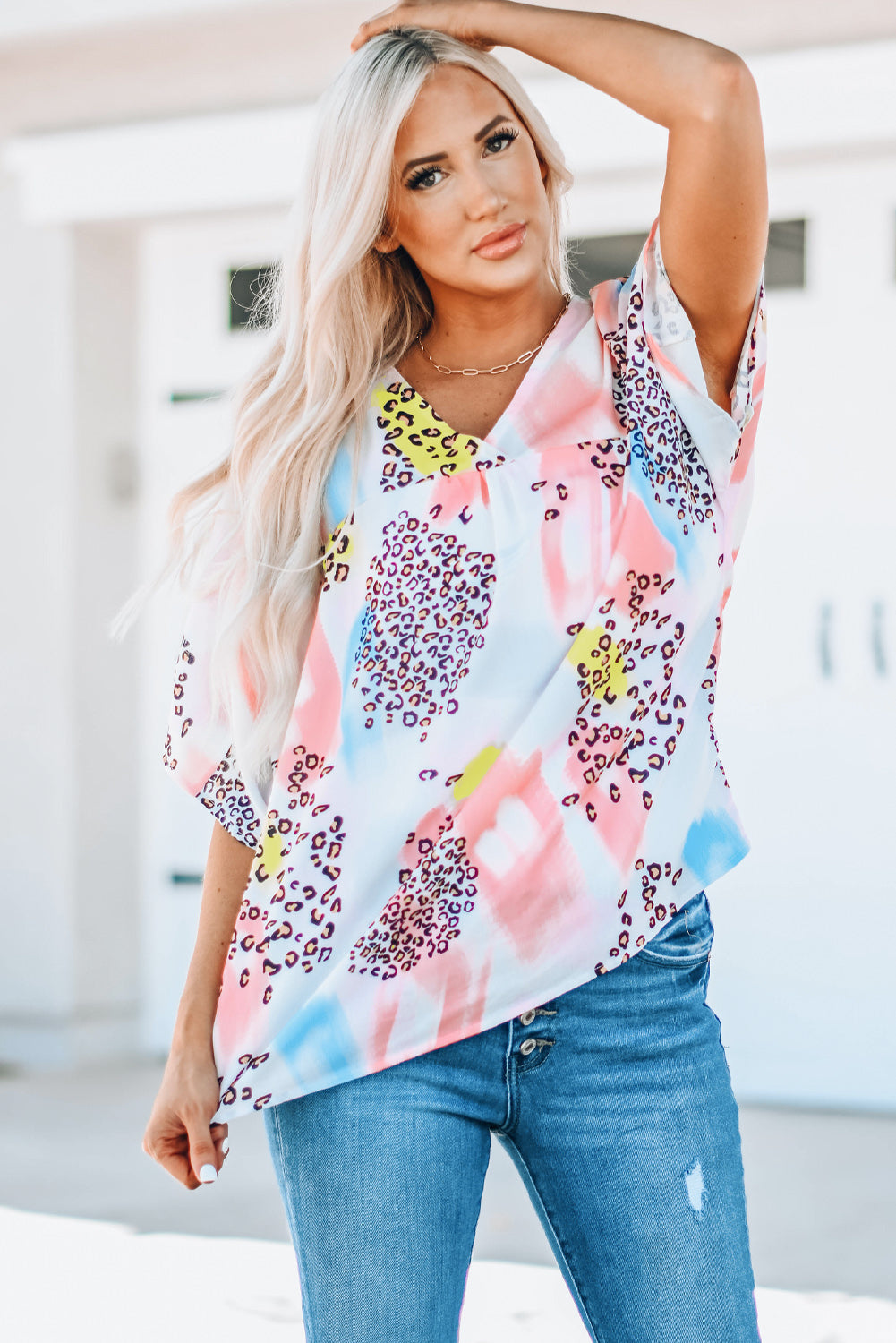 Mixed Print V-Neck Half Sleeve Top  Krazy Heart Designs Boutique   