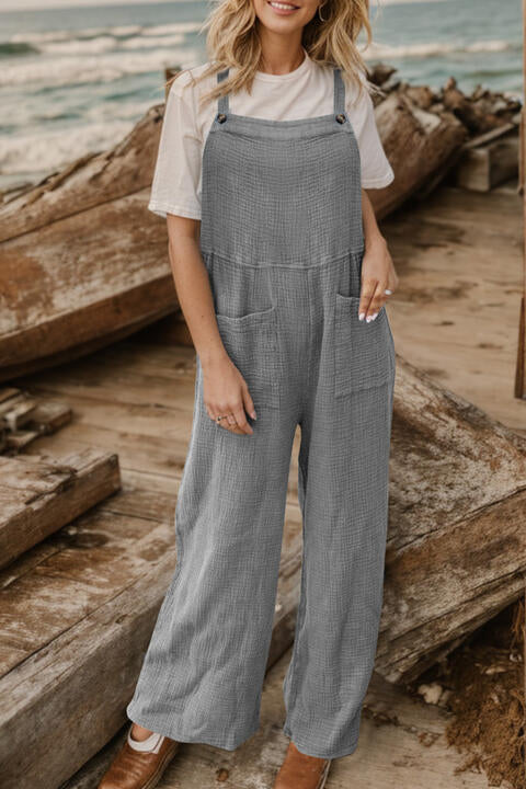 Full Size Wide Leg Front Pocket Jumpsuit (4 Colors)  Krazy Heart Designs Boutique Heather Gray S 