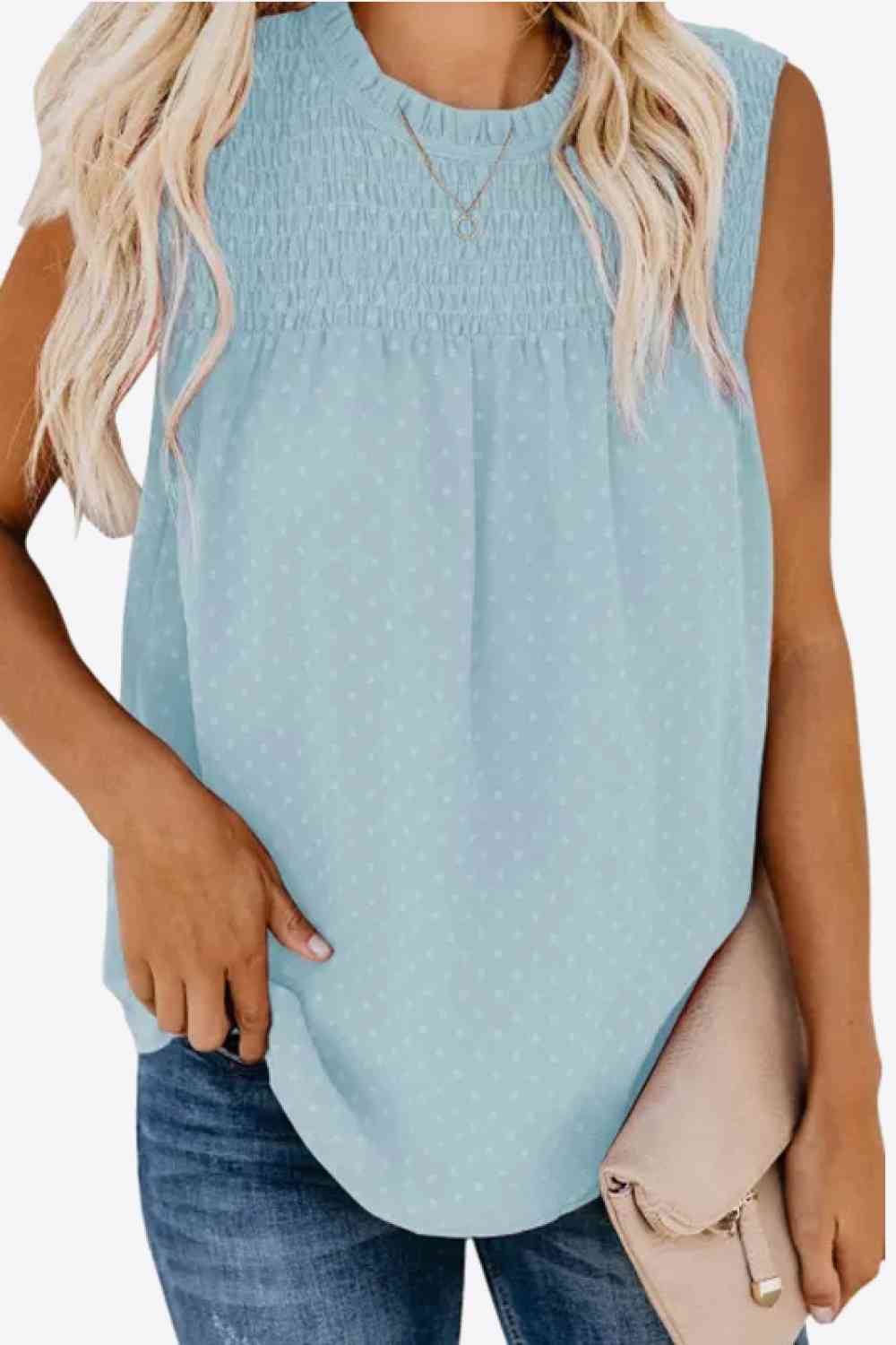 Smocked Tie Back Frill Trim Tank (6 Colors)  Krazy Heart Designs Boutique Pastel  Blue S 