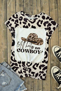 Round Neck Short Sleeve Leopard Print ALL HATS NO COWBOY Graphic Tee Shirts & Tops Krazy Heart Designs Boutique   
