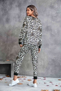 Leopard Print V-Neck Loungewear Set Loungewear Krazy Heart Designs Boutique   