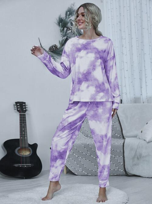 Tie-dye Round Neck Top and Drawstring Pants Set (4 Colors) Outfit Sets Krazy Heart Designs Boutique   