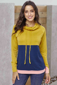Color Block Raglan Sleeve Drawstring Sweatshirt (5Colors)  Krazy Heart Designs Boutique Mustard/Navy S 