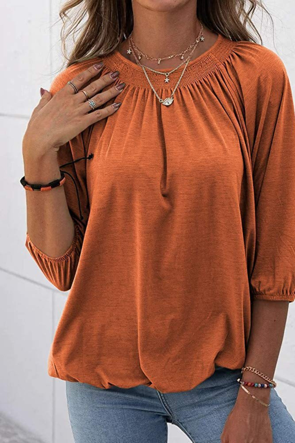 Gathered Detail Round Neck Top (8 Colors)  Krazy Heart Designs Boutique   